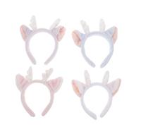 SAFIGLE Cerchietti per Chioma Corna di Renna e Orecchie di Cervo in Peluche Set da 4 Pezzi Morbidi e Confortevoli Accessori per Spa e Lavaggio Viso per Feste di Natale e Cosplay