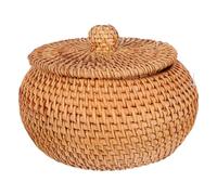 SAFIGLE Cestino Portaoggetti Rotondo in Rattan Naturale con Coperchio Piccolo Organizer Fattura Manuale per Casa Decorativo e Fatto Mano per Snack e Oggetti Vari