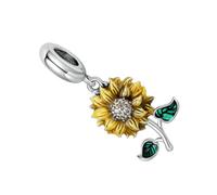 SAFIGLE Ciondolo Girasole in Argento 925 Smalto Giallo e Zirconi Charm Pendente per Bracciale Accessorio Moda per Creazione Gioielli per Feste e Regali Donna