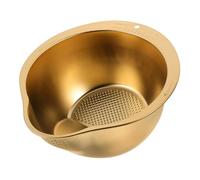 SAFIGLE Ciotola Scolapasta in Acciaio Resistente con Rete Fine Colino per Lavaggio Riso e Frutta Design Facile da Pulire Piccolo per Cucina Elegante Color Oro