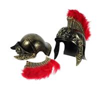 SAFIGLE Elmo da Soldato Romano con Piuma Rossa e Leone Dorato Copricapo da Cavaliere Medievale Leggero per Rievocazioni Storiche Cosplay e Feste a Tema - Confezione da 2 Pezzi