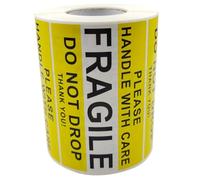 SAFIGLE Etichette Fragili Adesive Gialle per Trasporto Merci con Forte Aderenza per Imballaggi Sicuri e Avviso Maneggiare con Cura