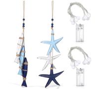 SAFIGLE Luci a stringa di stelle marine e pesci, luci a LED a batteria per decorazione della stanza dei bambini, illuminazione ambientale per feste e patio, 25,1 cm, ornamenti da appendere a tema