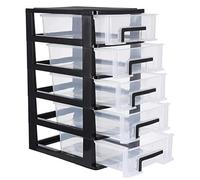 SAFIGLE Mini Scatola in Plastica Nera a 5 Strati - Piccola Cassettiera Trasparente per Scrivania, Ideale per Organizzare e Stoccare Oggetti Vari, Adatta per Uso Scolastico e Home Office,