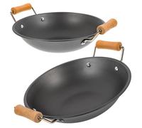 SAFIGLE Pentole Asciutte in Metallo con Manico in Legno Set 2 Pezzi Piccole Pentole per Uso Domestico Padella per Paella e Pentola Calda per Cucina Quotidiana Adatte per Colore Casuale