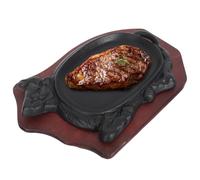 SAFIGLE Piastra in Ghisa Forma di Bue per Bistecche Teppanyaki Padella Antiaderente per Barbecue con Vassoio in Legno Riscaldamento Uniforme e Bordi Lisci per Uso Domestico