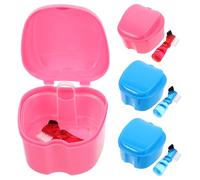 SAFIGLE Scatola portaoggetti per dentiere finte da 4 pezzi: contenitore per ammollo per dentiera con filtrante e spazzola per dentiera per la pulizia in viaggio