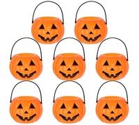 SAFIGLE Secchiello Zucca Halloween Portatile per Bambini, 8pcs Cestino Caramelle Dolcetto O Scherzetto, Candeliere Decorativo Arancione