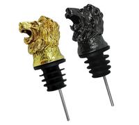 SAFIGLE Set 2 Tappi Versatori Vino a Forma di Testa di Leone in Lega, Design Creativo e Sicuro, Accessori per Bottiglie per Feste e Casa, Colore Oro e Nero