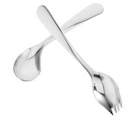 SAFIGLE Set Stoviglie per Anziani Cucchiaio Angolato in Metallo e Forchetta Autoalimentanti per Supporto Alimentare e Uso Quotidiano