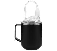 SAFIGLE Tazza con beccuccio, manico, cannuccia e coperchio per anziani, 450 ml, in acciaio inox, a prova di perdite, anti-rovesciamento, per pazienti allettati, disfagia, nera