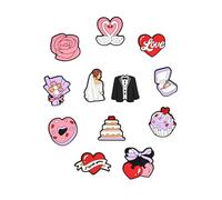 SAFITOYA 12 ciondoli per scarpe da sposa, in PVC, accessori per scarpe da sposa e sposo, decorazioni per la stagione dei matrimoni, include anelli, cigni, torte, cuori e temi d'amore, Misura unica,
