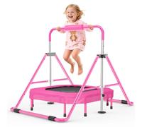 Safly Fun Barra da ginnastica con trampolino per bambini dai 3 ai 9 anni, pieghevole e regolabile, 88,9 - 129,5 cm, supporta 63,5 kg con imbottitura, facile da montare, attrezzatura da ginnastica per