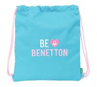 safta BENETTON UNIQUE - Zaino a sacco piatto, grande, ideale per bambini di diverse età, comodo e versatile, qualità e resistenza, 35 x 40 cm, Blu Turchese/Rosa Chiaro, M, Casual