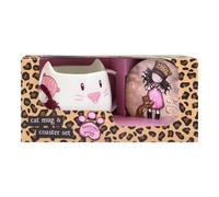 SAFTA Articolo, Gorjuss-Set di Tazze e sottobicchieri Purrrrfect Love Unisex-Bambini e Ragazzi, Multicolore, M