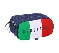 Safta BENETTON FLAG - Astuccio triplo grande, astuccio per bambini, ideale per bambini in età scolastica, comodo e versatile, qualità e resistenza, 21,5 x 8 x 10 cm, Blu navy, M, Casual