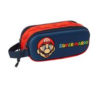 SUPER MARIO 3D - Astuccio doppio 3D, astuccio per bambini, ideale per bambini in età scolastica, comodo e versatile, qualità e resistenza, 21 x 6 x 8 cm, blu marino/rosso, M, Casual