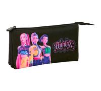 K-POP Demon Hunters - Nero - Astuccio triplo, astuccio per bambini, ideale per bambini in età scolastica, comodo e versatile, qualità e resistenza, 22 x 3 x 12 cm