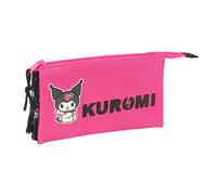 safta KUROMI - Astuccio triplo, astuccio per bambini, ideale per bambini in età scolastica, comodo e versatile, qualità e resistenza, 22 x 3 x 12 cm, nero/fucsia, M, Casual