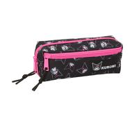 safta KUROMI - Astuccio triplo piccolo, astuccio per bambini, ideale per bambini in età scolastica, comodo e versatile, qualità e resistenza, 22 x 6 x 8,5 cm, nero/fucsia, M, Casual