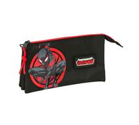 safta MILES MORALES - Astuccio triplo, astuccio per bambini, ideale per bambini in età scolastica, comodo e versatile, qualità e resistenza, 22 x 3 x 12 cm