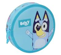 Safta Astuccio rotondo Bluey da 18 pezzi, astuccio scolastico per bambini con cerniera e organizer interno, include 8 pennarelli grandi, 6 coloranti, matite, dimensioni 21 x 3,5 cm, astuccio