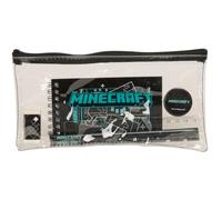 safta | Astuccio scolastico attività Minecraft Screen trasparente, organizer scolastico de PVC con cerniera ZIP, include Regla 15 cm, 2 matite, Sacapuntas, Misure 22,5x10,5 cm, portapenne