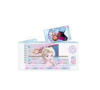 safta | Astuccio scolastico de Actividades Frozen Disney, trasparente en PVC con Cierre Zip, include Regla 15 cm, 2 matite, Sacapuntas, Goma de Borrar e Bloc 70 Hojas, Misure 22,5x10,5 cm,