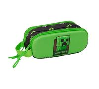 safta | Astuccio scolastico doppio 3D Minecraft, organizer scolastico per bambini e per ragazzi con due scomparti separati e cerniere, maniglia laterale, Misure 21x6x8 cm, portapenne 2 scomparti