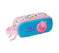 Safta - Astuccio scolastico doppio 3D Peppa Pig 3D, astuccio per la scuola per bambini con due scomparti e cerniere, maniglia laterale per la mano, misure 21 x 6 x 8 cm, astuccio scolastico 2