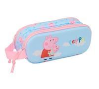 Safta - Astuccio scolastico doppio 3D Peppa Pig, astuccio per la scuola per bambini con due scomparti separati e cerniere, maniglia laterale per la mano, misure 21 x 6 x 8 cm, astuccio scolastico 2
