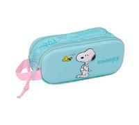 Safta - Astuccio scolastico doppio 3D Snoopy, astuccio per la scuola per bambini con due scomparti separati e cerniere, maniglia laterale per la mano, misure 21 x 6 x 8 cm, astuccio scolastico 2
