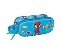 Safta Astuccio scolastico doppio 3D Spidey, astuccio per la scuola per bambini con due scomparti e cerniere, maniglia laterale per la mano, design in rilievo 3D, dimensioni 21 x 6 x 8 cm, astuccio