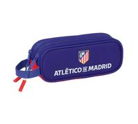 safta | Astuccio scolastico doppio Atlético de Madrid, portapenne scolastico con 2 scomparti Independientes e cerniere, maniglia laterale, Misure 21x6x8 cm, Astuccio scolastico 2 scomparti