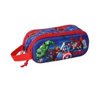 Safta Astuccio scolastico doppio Avengers 3D, astuccio per la scuola per bambini con due scomparti separati e cerniere, maniglia laterale per la mano, misure 21 x 6 x 8 cm, astuccio scolastico 2