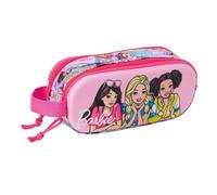 safta | Astuccio scolastico doppio Barbie 3D, portapenne scolastico per bambini in rilievo frontale, due scomparti con cerniere, maniglia laterale, Misure 21x6x8 cm, Astuccio scolastico 2 scomparti