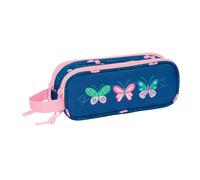 safta | Astuccio scolastico doppio Blackfit8 Mariposas, portapenne scolastico per bambini con due scomparti separati e cerniere, maniglia de Mano laterale, Misure 21x6x8 cm, Astuccio scolastico 2