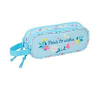 safta | Astuccio scolastico doppio Blackfit8 Pétalos con due scomparti e cerniere, maniglia laterale, portapenne per bambini e per ragazzi, ritorno a scuola, colore blu, Misure 21x6x8 cm
