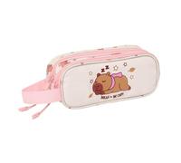 Safta - Astuccio scolastico doppio Capibara, astuccio scolastico per bambini con 2 scomparti separati e cerniere, maniglia laterale per la mano, misure 21 x 6 x 8 cm, astuccio scolastico 2 scomparti