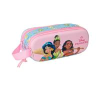 Safta - Astuccio scolastico doppio Disney Principesse 3D, organizer scolastico per bambini con due scomparti e cerniere, maniglia laterale per la mano, misure 21 x 6 x 8 cm