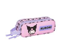 Safta - Astuccio scolastico doppio Hello Kitty e Kuromi, con scomparti e cerniera, manico e gomma elastica da attaccare a quaderni o cartelle, misure 21 x 6 x 8 cm