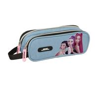 safta | Astuccio scolastico doppio K-Pop Demon Hunters Huntr/X, portapenne per ragazzi con due scomparti separati e cerniere, maniglia laterale, organizer per ritorno a scuola, blu, Misure 21x6x8 cm