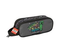 safta | Astuccio scolastico doppio Minecraft Graffiti, organizer scolastico per bambini e per ragazzi, 21x8x6 cm, due scomparti con cerniera, maniglia laterale, Misure 21x6x8 cm, portapenne 2