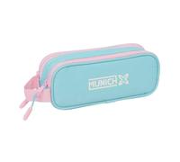 Safta - Astuccio scolastico doppio Munich Sky, astuccio per ragazzi con due scomparti separati e cerniere, maniglia laterale a mano, organizer per il ritorno a scuola, colore blu e rosa, dimensioni 21