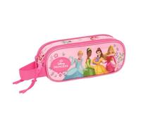 safta | Astuccio scolastico doppio Princesas Disney, portapenne scolastico per bambini con due scomparti separati e cerniere, maniglia laterale, astuccio organizer ritorno a scuola, Misure 21x6x8 cm