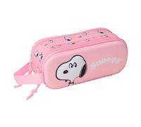 Safta - Astuccio scolastico doppio Snoopy 3D, astuccio per la scuola per bambini con due scomparti e cerniere, maniglia laterale per la mano, design 3D rosa multicolore, dimensioni 21 x 6 x 8 cm