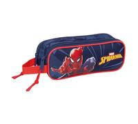 safta | Astuccio scolastico doppio Spider-Man Marvel, organizer scolastico per bambini con 2 scomparti separati e cerniere, maniglia laterale, Misure 21x6x8 cm, portapenne 2 scomparti