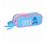safta | Astuccio scolastico doppio Stitch Bright Disney con due scomparti separati e cerniere, maniglia de Mano laterale, Misure 21x6x8 cm, Astuccio scolastico 2 scomparti