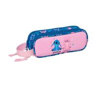 safta | Astuccio scolastico doppio Stitch Lilo, portapenne scolastico per bambini con 2 scomparti separati e cerniere, maniglia de Mano laterale, Misure 21x6x8 cm, Astuccio scolastico 2 scomparti