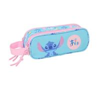 Safta - Astuccio scolastico doppio Stitch Waves, astuccio scolastico per bambini con due scomparti separati e cerniere, maniglia laterale per la mano, misure 21 x 6 x 8 cm, astuccio scolastico 2